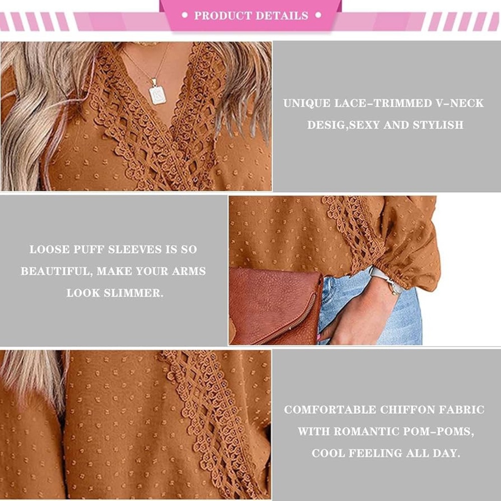 Elegant Lace-Trimmed Blouse in Warm Brown - Picture 2 of 7